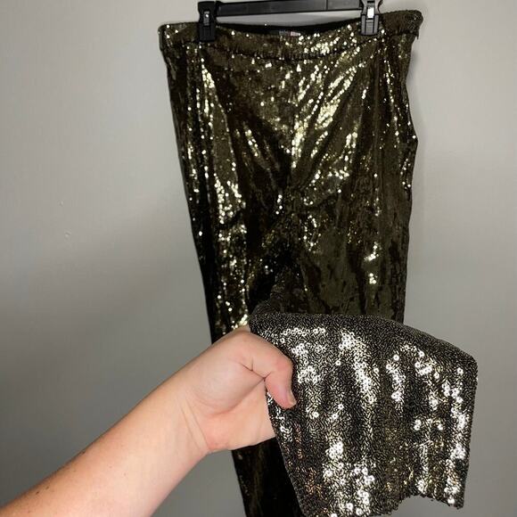 Badgley Mischka Sequin Gold Slim Fitted Stretch Sparkle Side Zip Pants size 16 - Picture 5 of 11